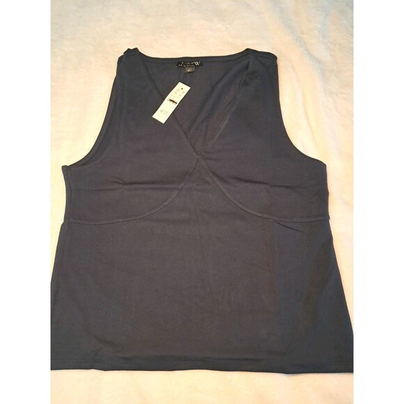 J. Crew Stretch Cotton Blend V-neck Top Navy Blue Sleeveless CI024 Size L NWT - Picture 3 of 8
